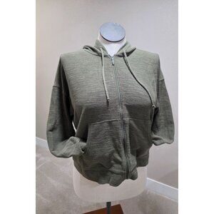 Olive Green Old Navy Zip-Up Hoodie Sweatshirt Cropped M Cotton Blend Womens